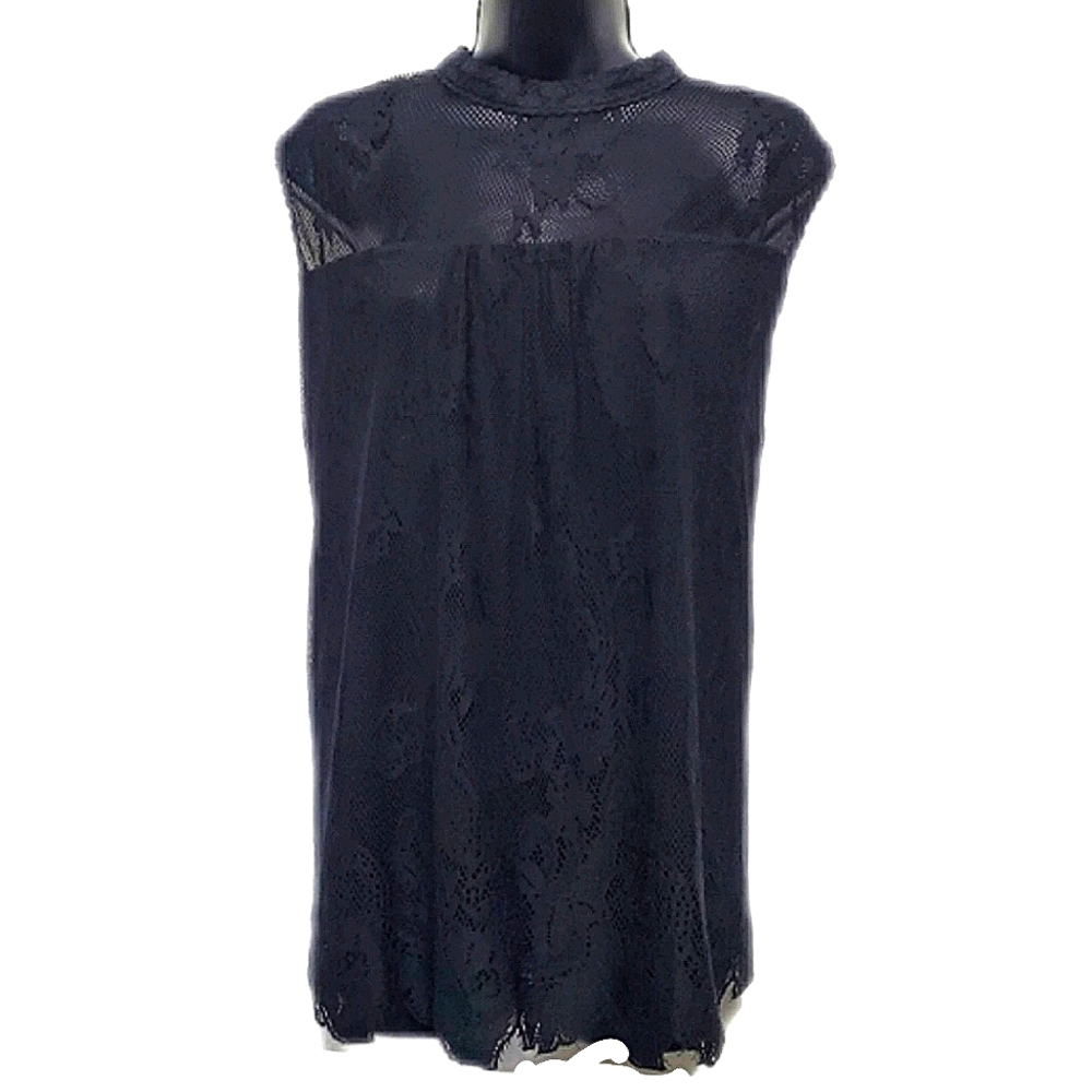 2/$30 Sweet Rain Women's Mock Neck Black Lace Sleeveless Blouse Plus Size 2X